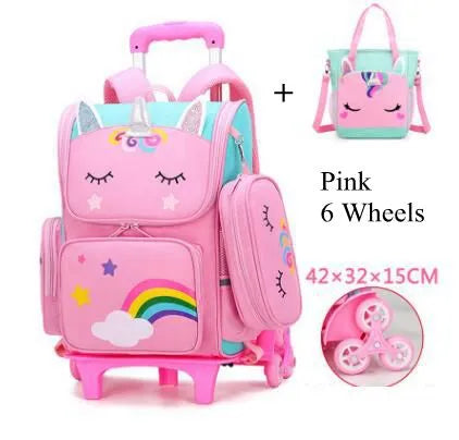 Mochila Escolar Unincórnio Rodinhas - Kit 3 Peças
