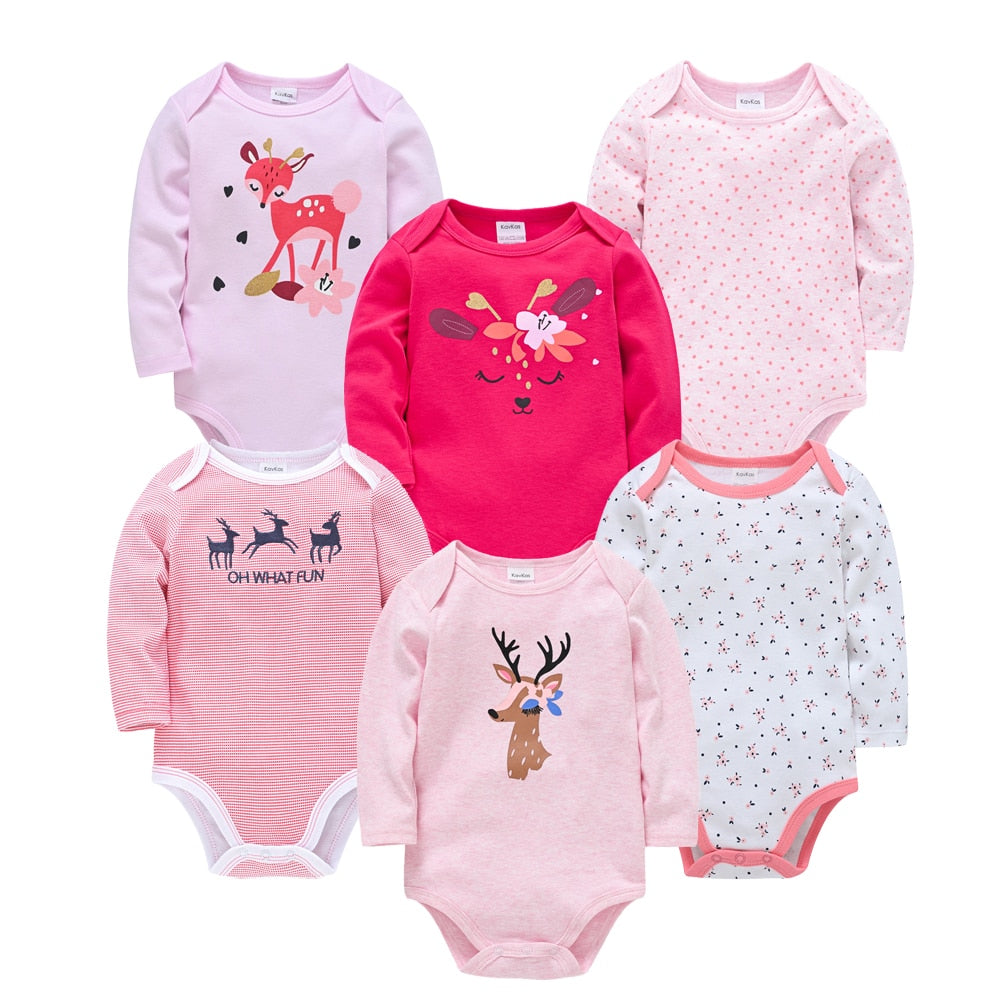 Kit body bebê 6 peças multicor manga longa- Meninos e Meninas