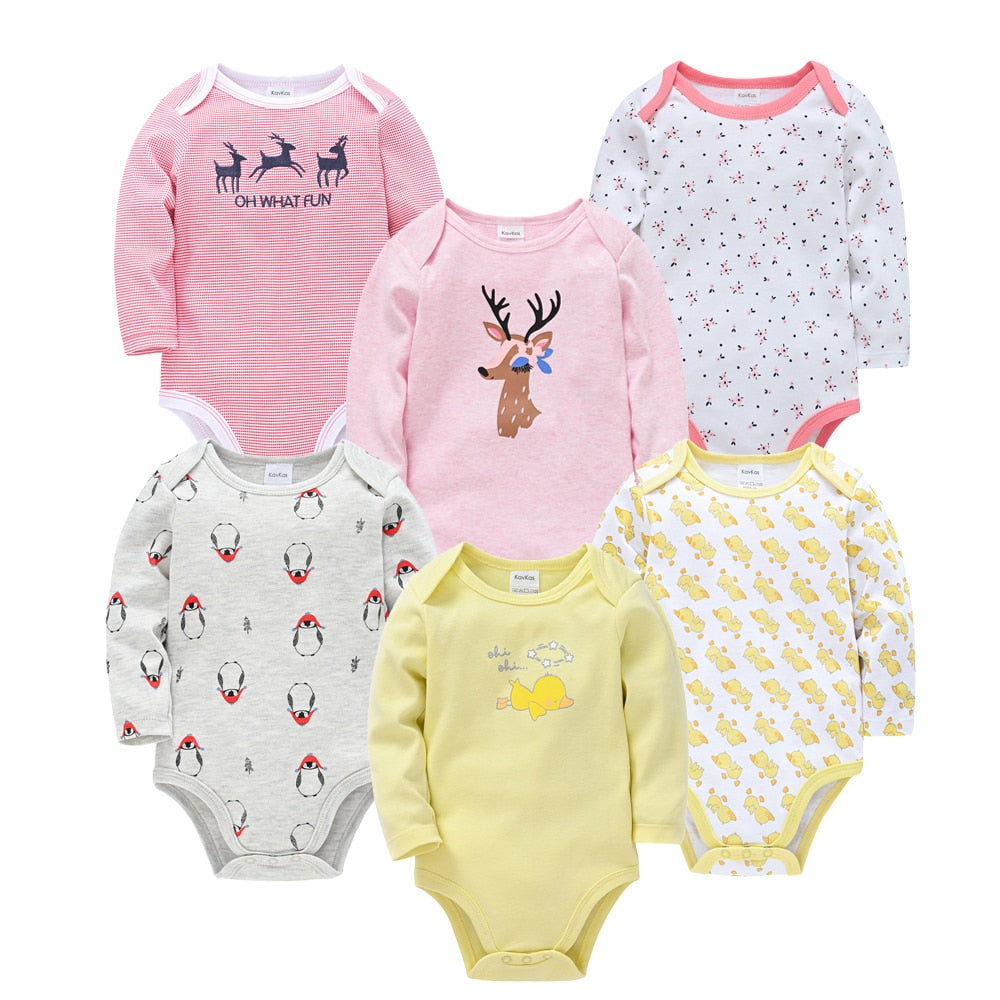 Kit body bebê 6 peças multicor manga longa- Meninos e Meninas