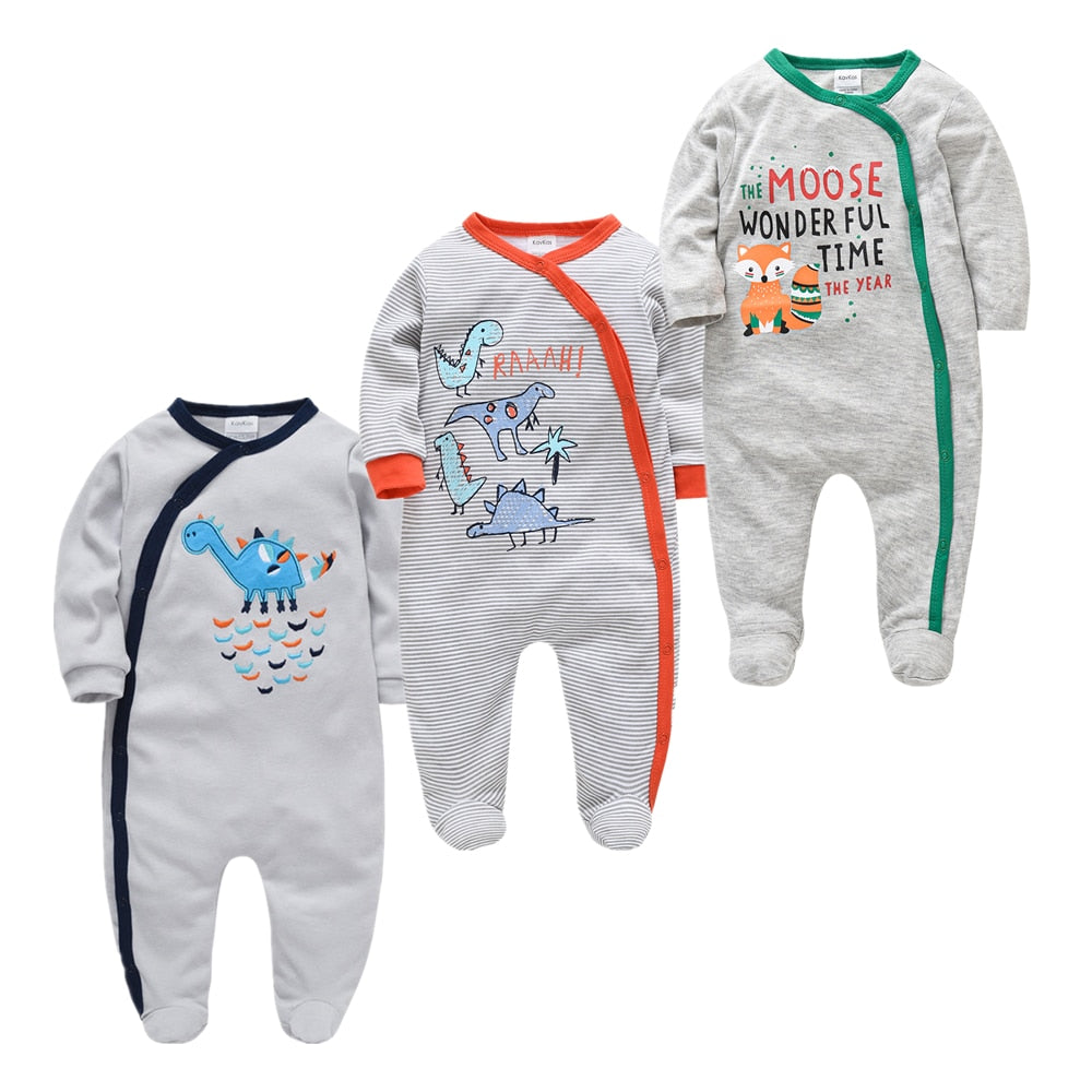 Kit Macacão Bebê 5 peças multicor com pé - Meninos e Meninas