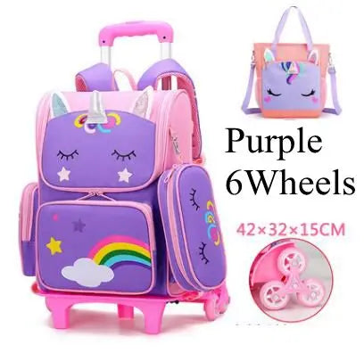 Mochila Escolar Unincórnio Rodinhas - Kit 3 Peças