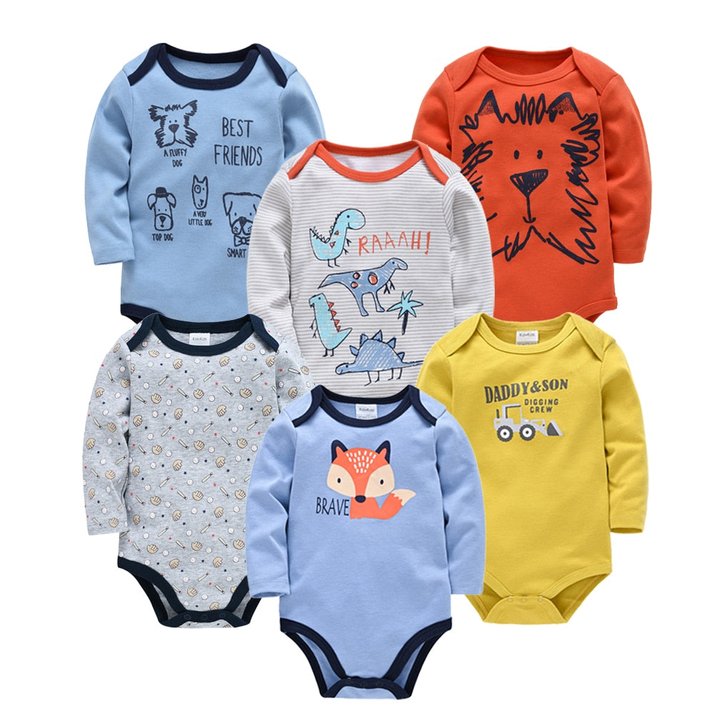Kit body bebê 6 peças multicor manga longa- Meninos e Meninas