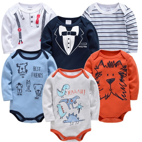 Kit body bebê 6 peças multicor manga longa- Meninos e Meninas