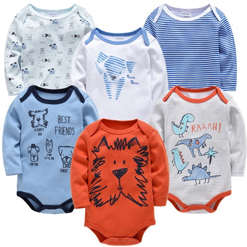 Kit body bebê 6 peças multicor manga longa- Meninos e Meninas