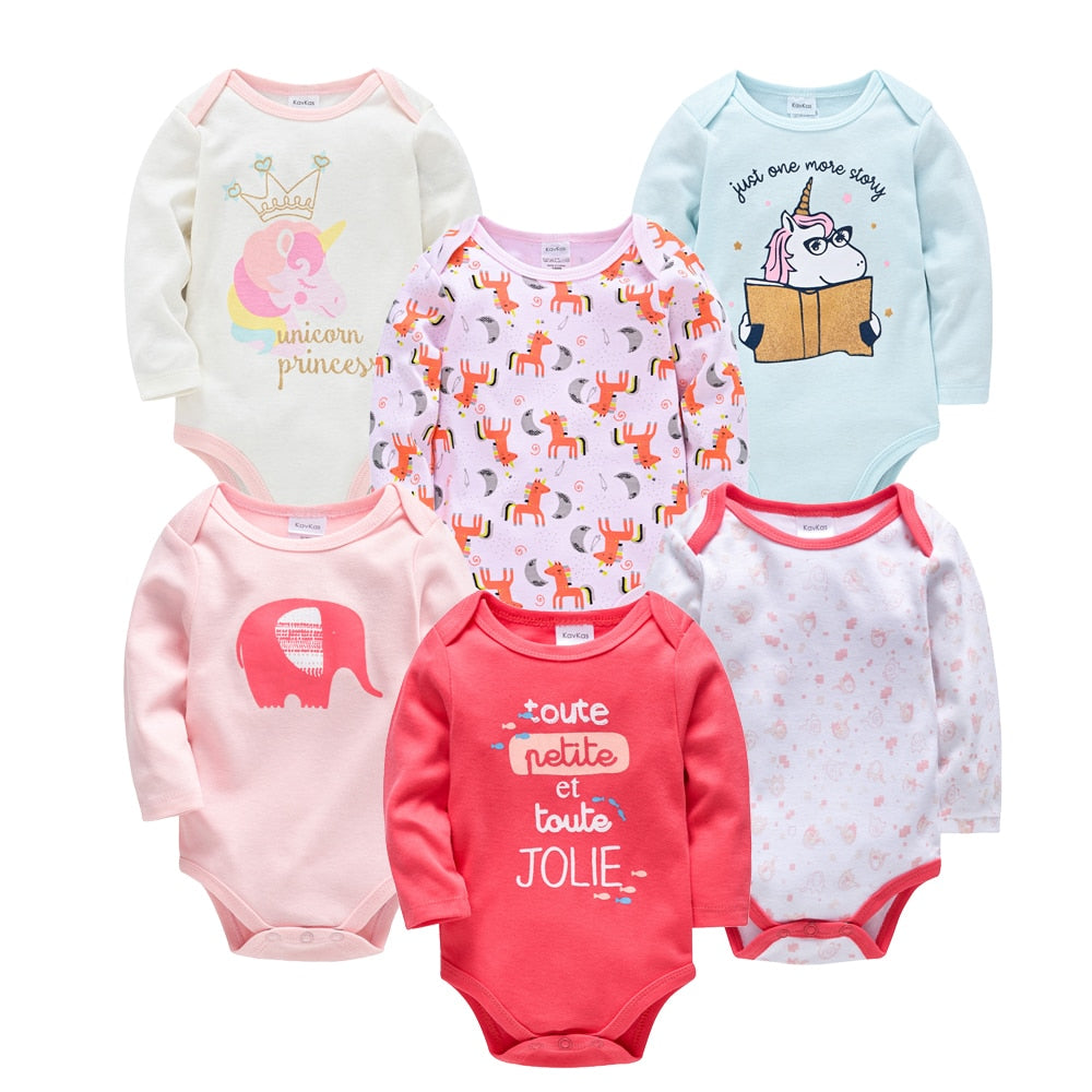 Kit body bebê 6 peças multicor manga longa- Meninos e Meninas