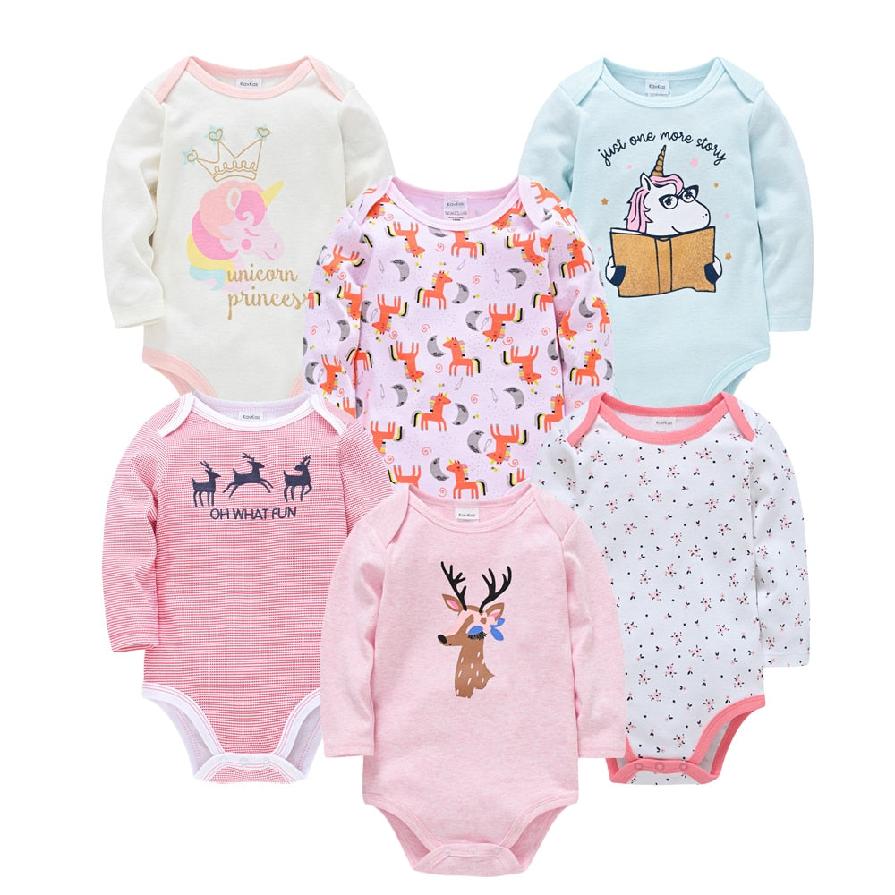 Kit body bebê 6 peças multicor manga longa- Meninos e Meninas