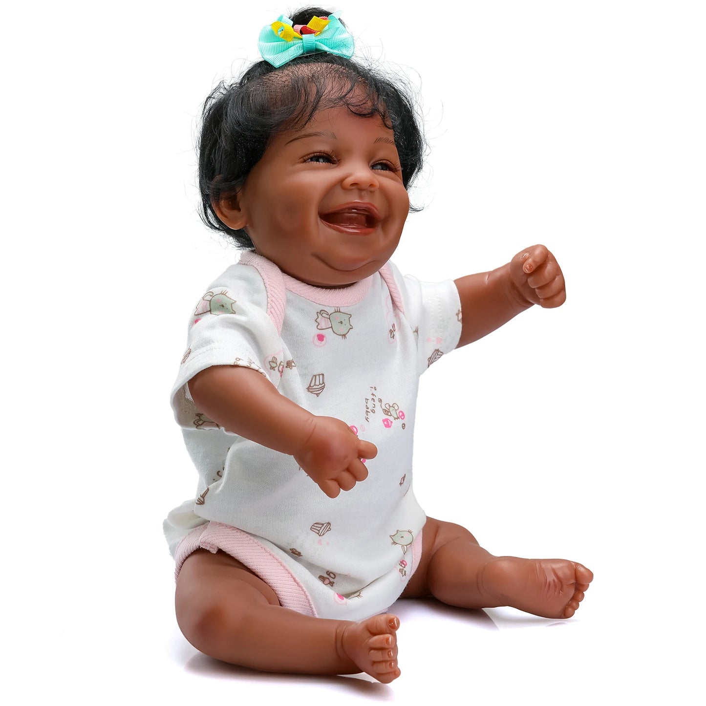 Boneca Bebê Reborn Negra Sorrindo