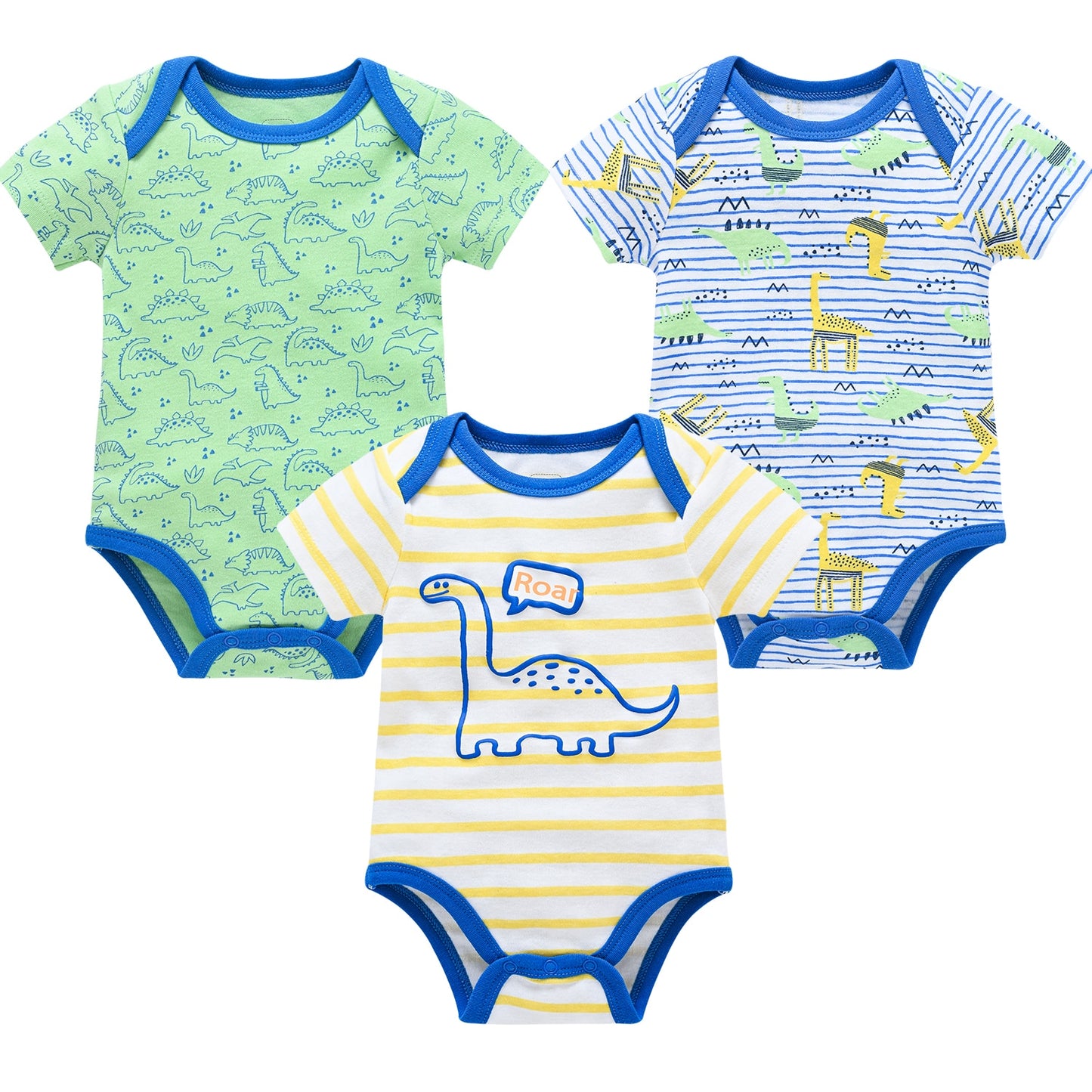 Kit body bebê 3 peças multicor manga curta - Meninos e Meninas