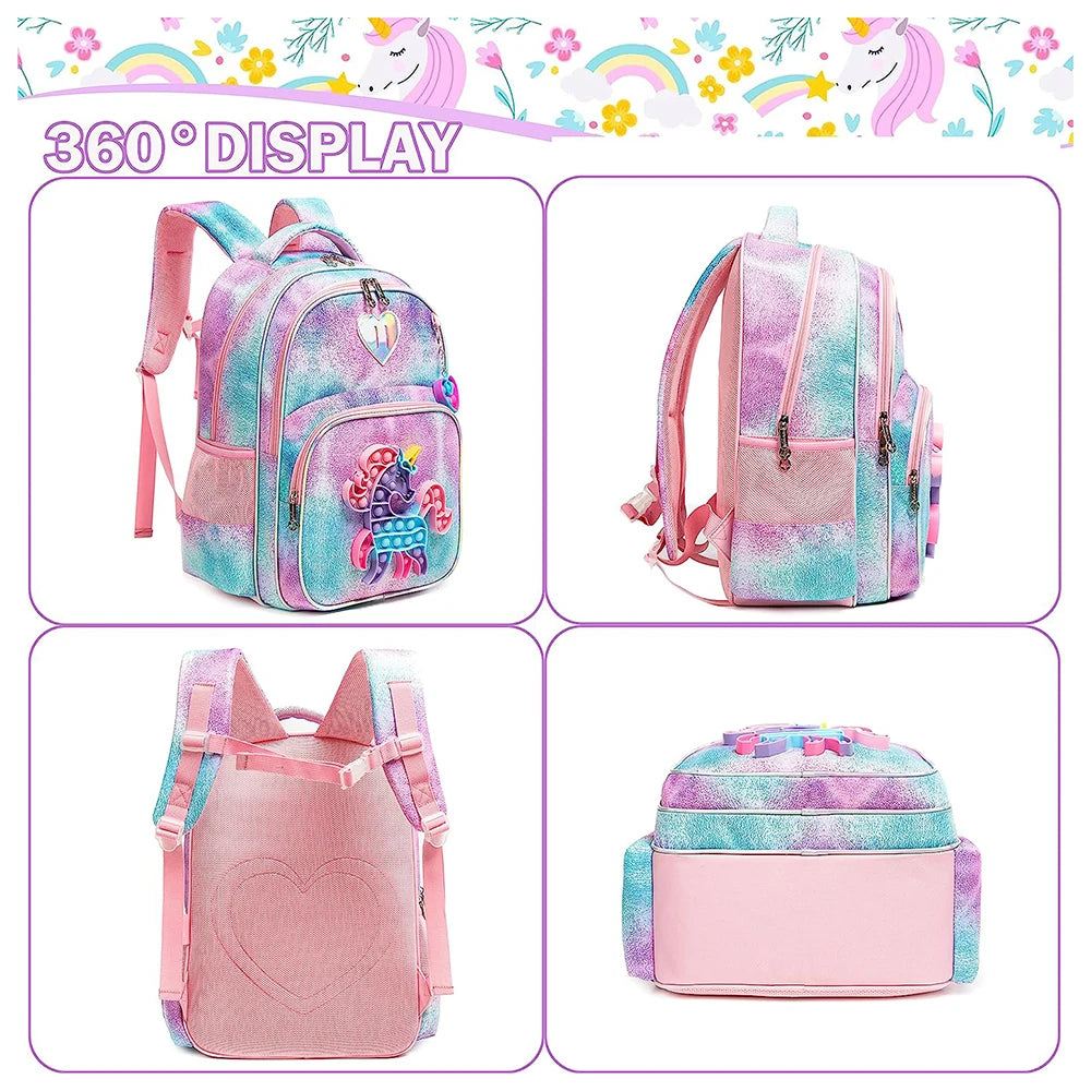 Mochila Unicórnio Pop-it -Kit 3 Peças