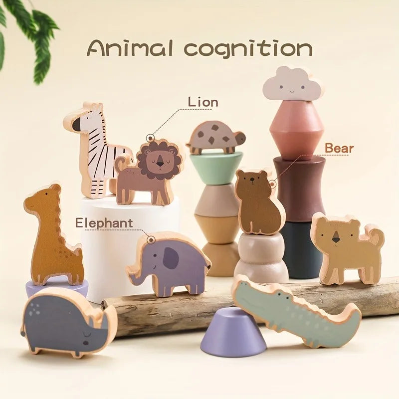 Brinquedo de Empilhar e Equilibrar em Madeira Montessori - Animais