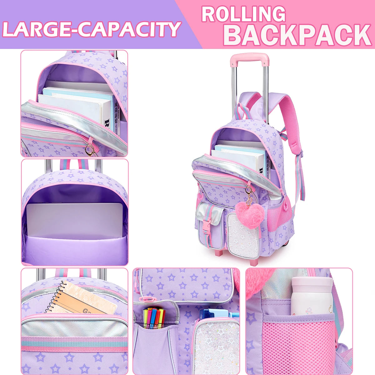 Kit Mochila Escolar de Rodinhas - Pentagram - 3 Peças