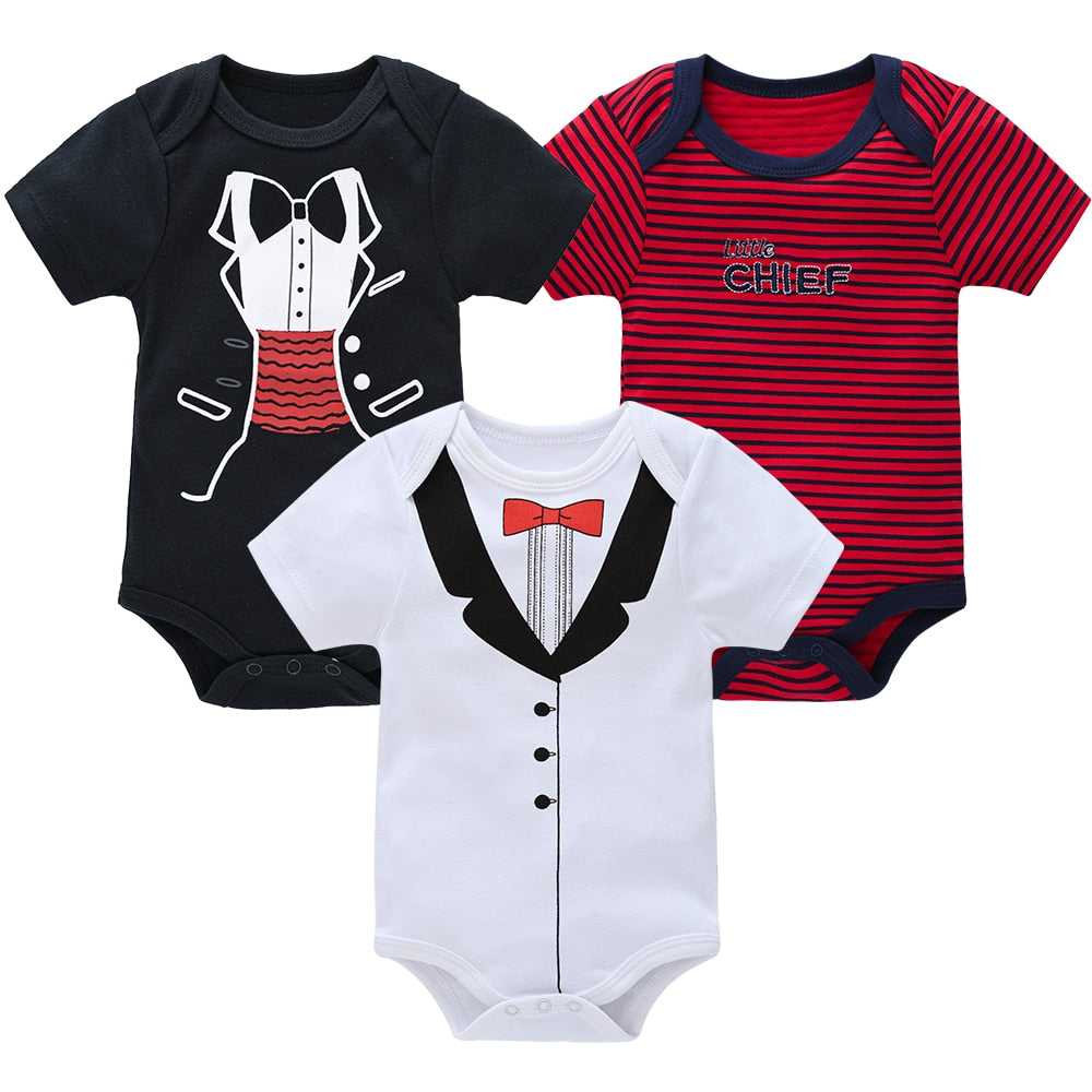 Kit body bebê 3 peças multicor manga curta - Meninos e Meninas