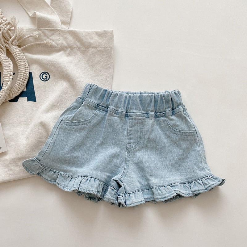 Shorts Jeans Infantil com Babado