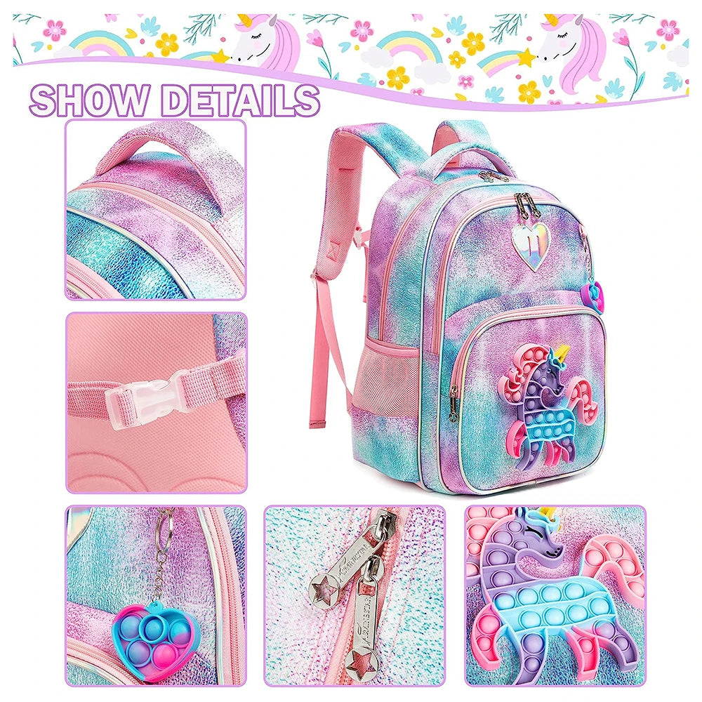 Mochila Unicórnio Pop-it -Kit 3 Peças