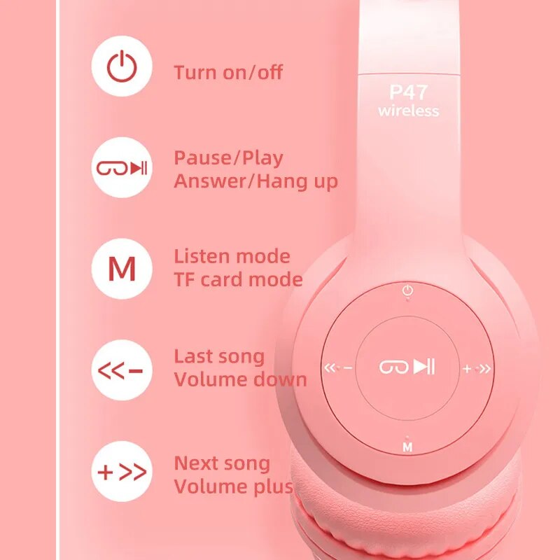 Fone de Ouvido Bluetooth Gato Infantil e Adulto