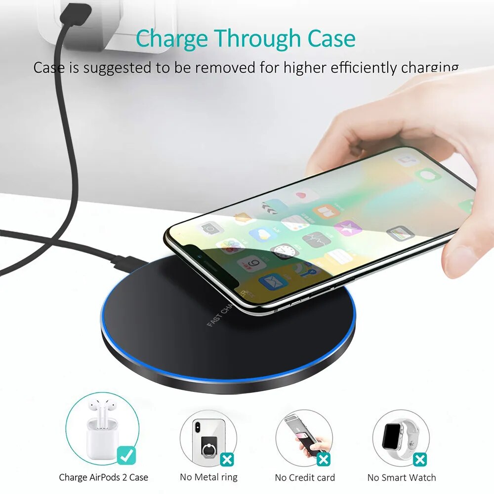 Carregador Indução Turbo Carga Rápida Sem Fio Wireless Usb-c Cor Preto