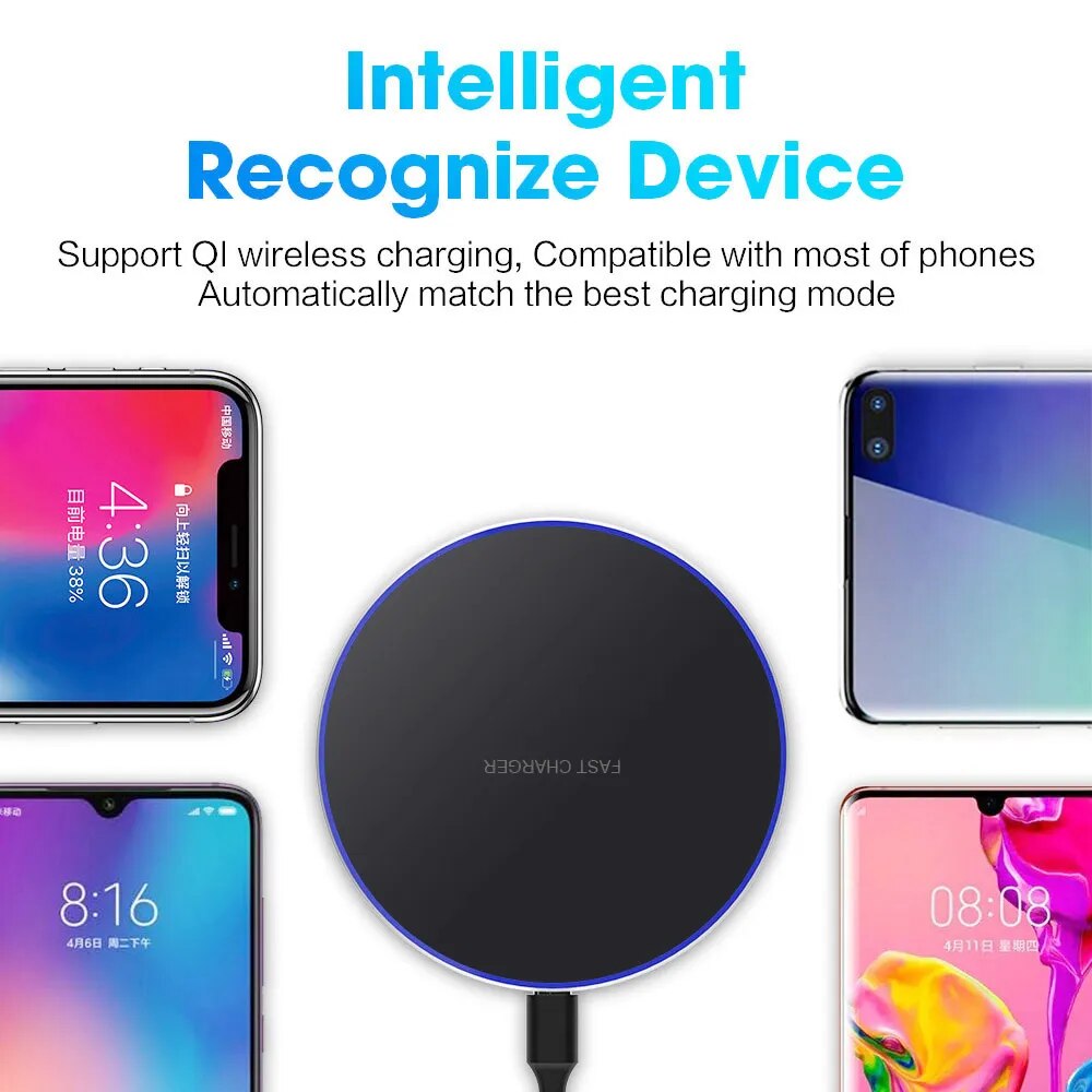 Carregador Indução Turbo Carga Rápida Sem Fio Wireless Usb-c Cor Preto