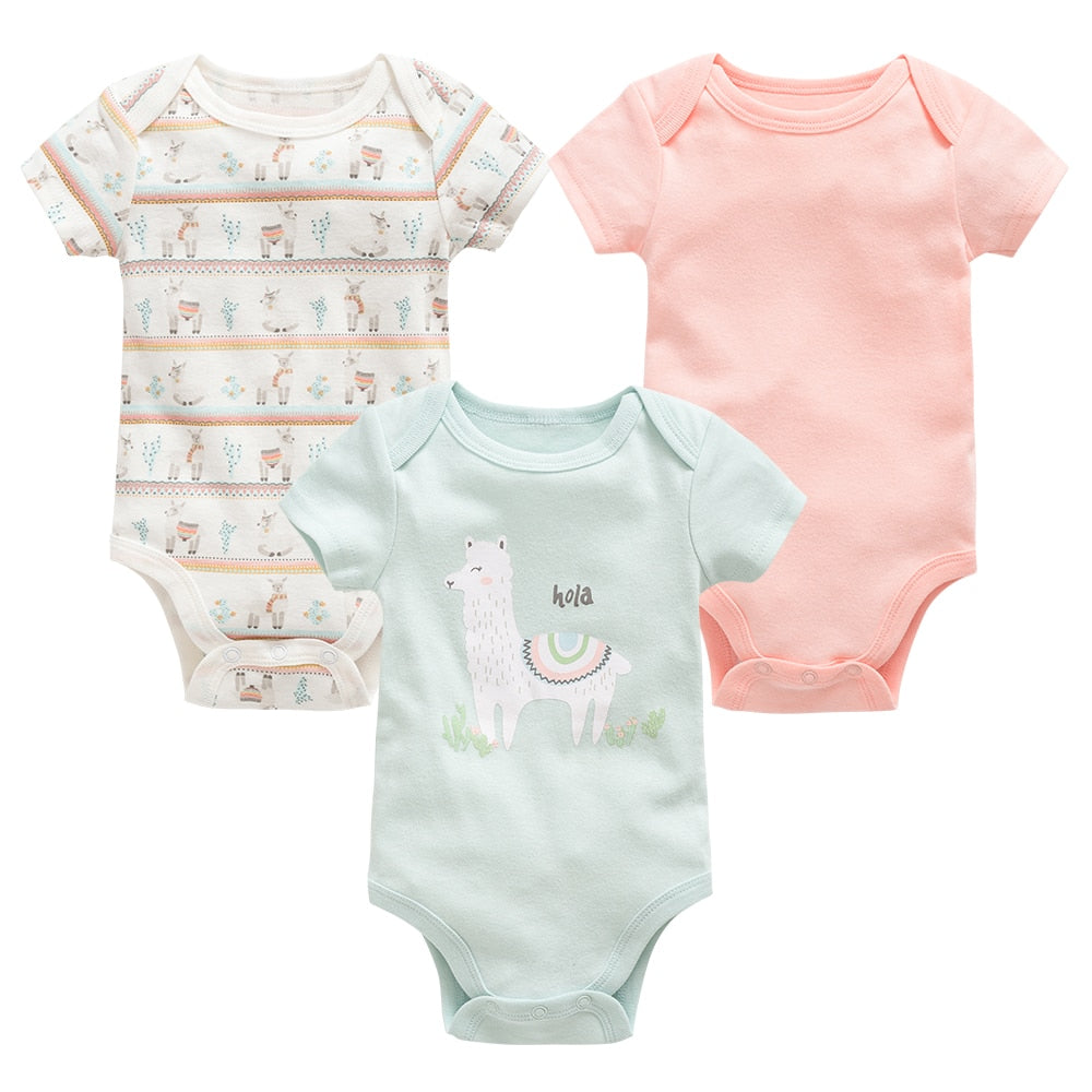 Kit body bebê 3 peças multicor manga curta - Meninos e Meninas