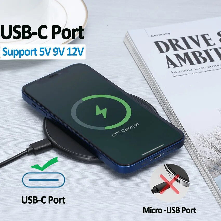 Carregador Indução Turbo Carga Rápida Sem Fio Wireless Usb-c Cor Preto