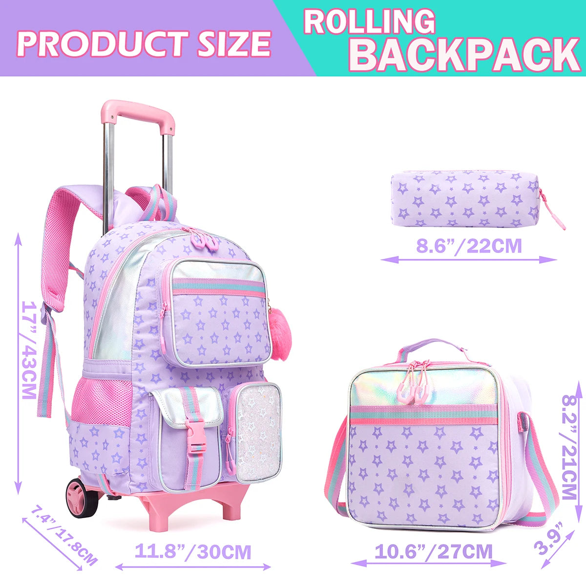 Kit Mochila Escolar de Rodinhas - Pentagram - 3 Peças