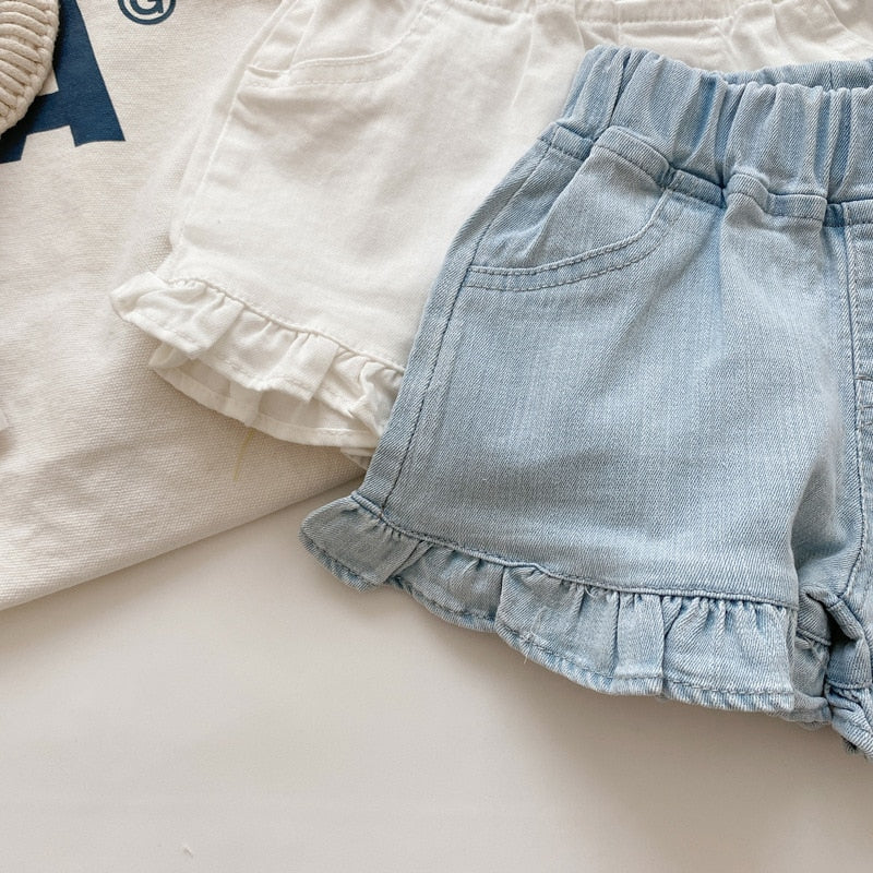 Shorts Jeans Infantil com Babado