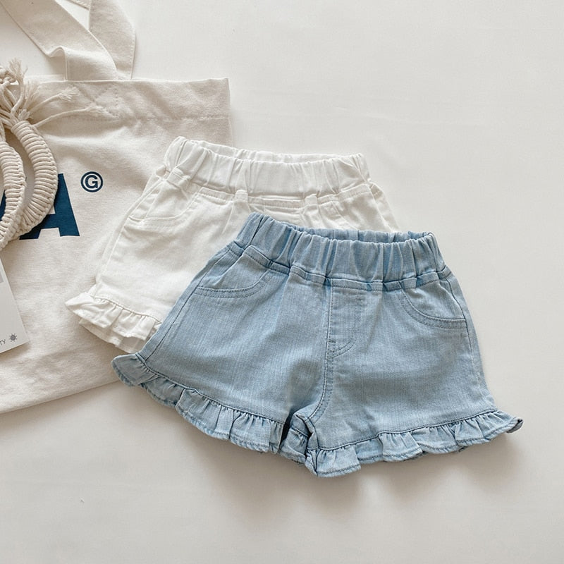 Shorts Jeans Infantil com Babado