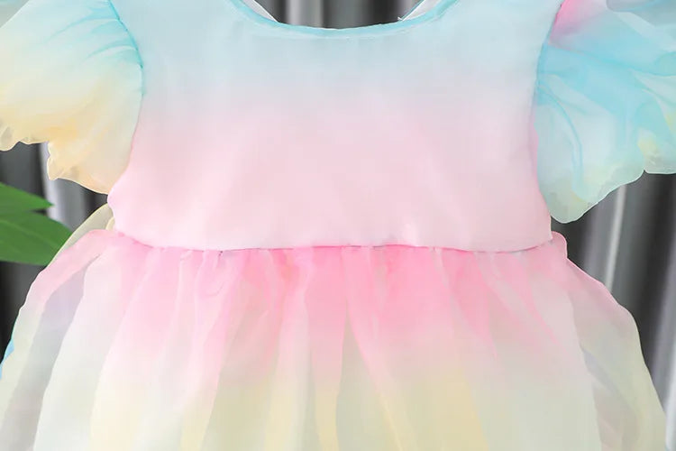 Vestido Infantil Arco-Íris manga puff