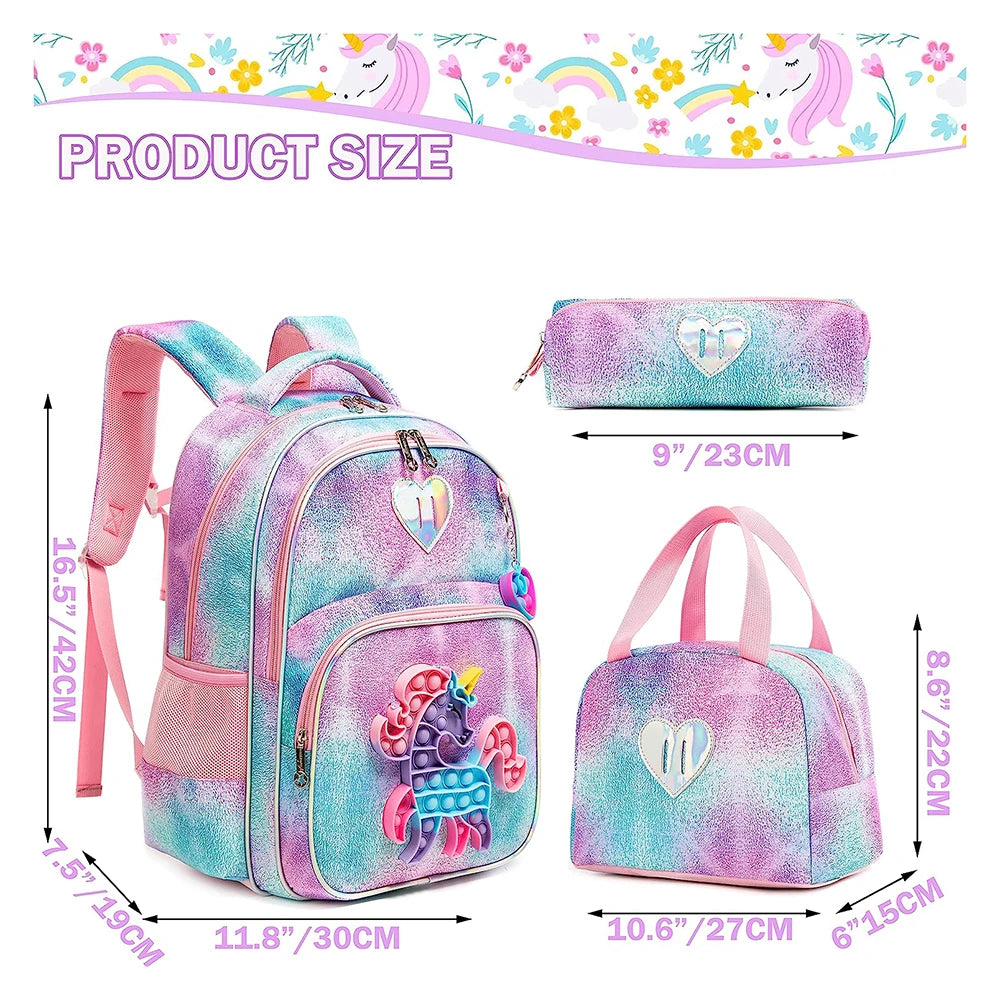 Mochila Unicórnio Pop-it -Kit 3 Peças