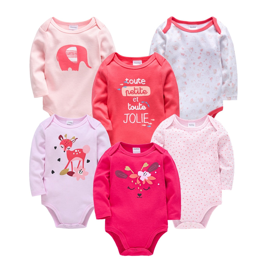 Kit body bebê 6 peças multicor manga longa- Meninos e Meninas