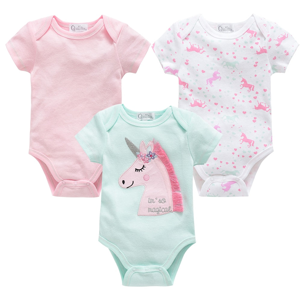 Kit body bebê 3 peças multicor manga curta - Meninos e Meninas