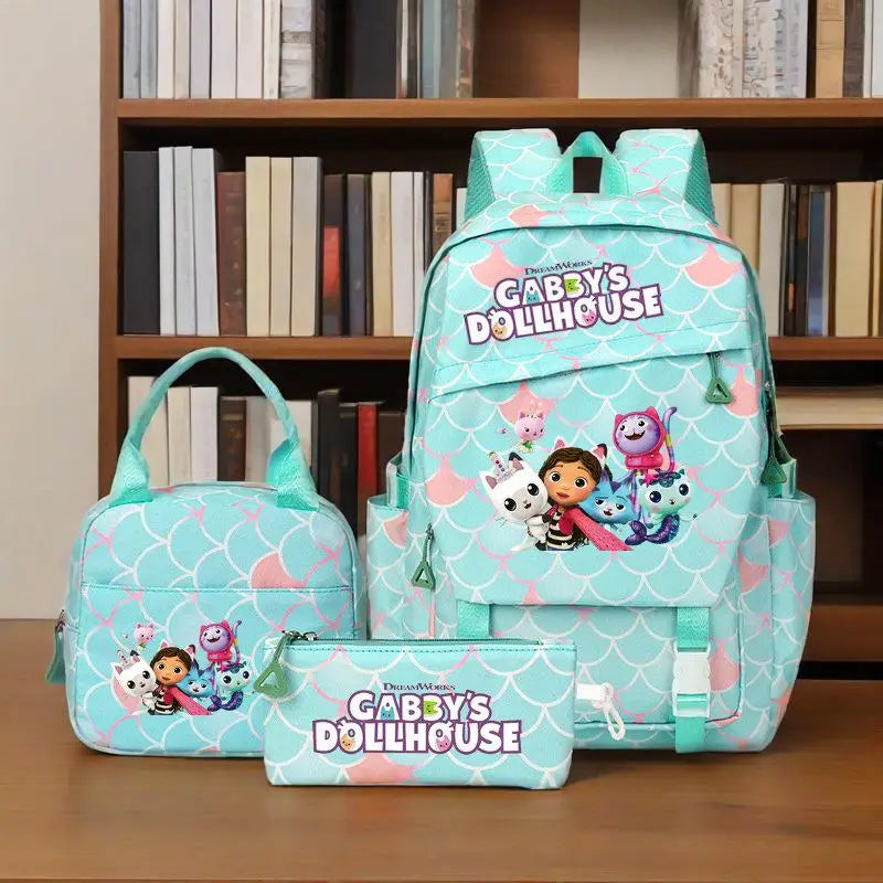 Kit Mochila, Estojo e Lancheira Casa Mágica da Gabby