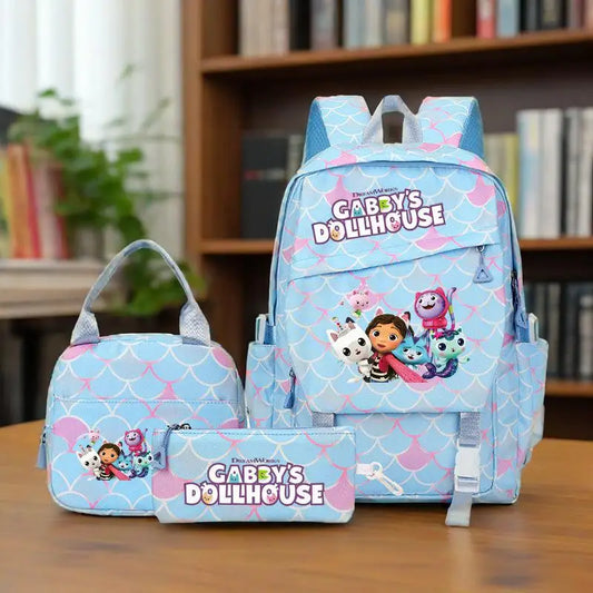 Kit Mochila, Estojo e Lancheira Casa Mágica da Gabby