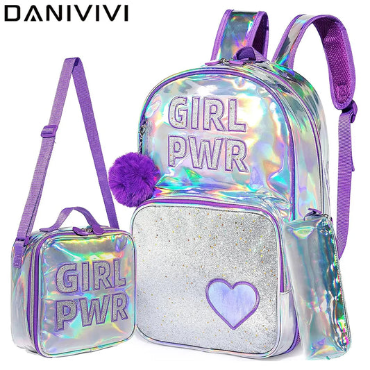 Mochila Metalizada Girl Power - 3 Peças