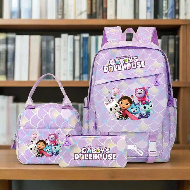 Kit Mochila, Estojo e Lancheira Casa Mágica da Gabby