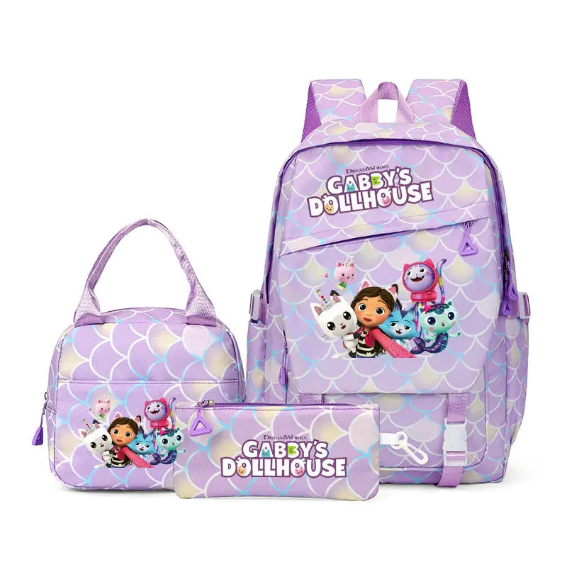 Kit Mochila, Estojo e Lancheira Casa Mágica da Gabby
